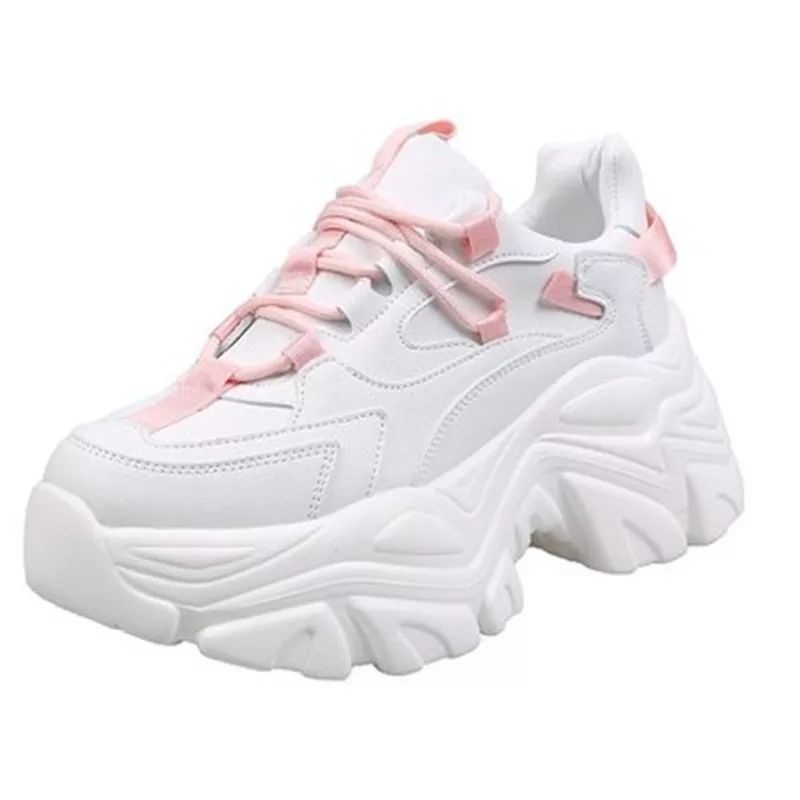 Sneakers Platform Sepatu Kasual Wanita Fashion Beralas Tebal Basket Latihan Wanita Sneakers Chunky Wanita Sepatu Zapatillas (P002)-Pink