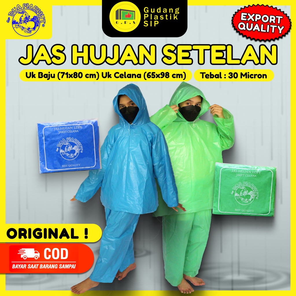 Jas Hujan Plastik LDPE Jaket Celana Setelan Tebal Murah  / Export Quality