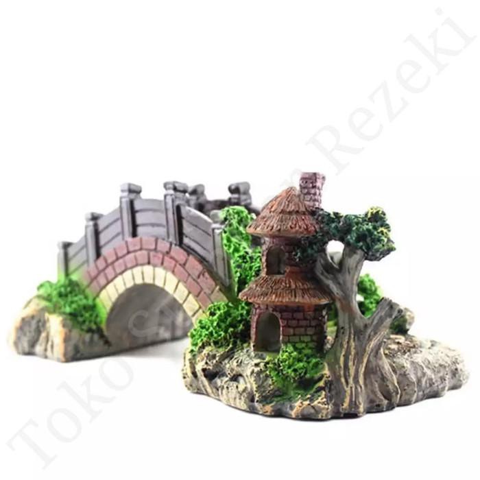 Dekorasi aquarium jembatan, hiasan aquarium jembatan, hiasan aquarium fiber jembatan cina, dekorasi 