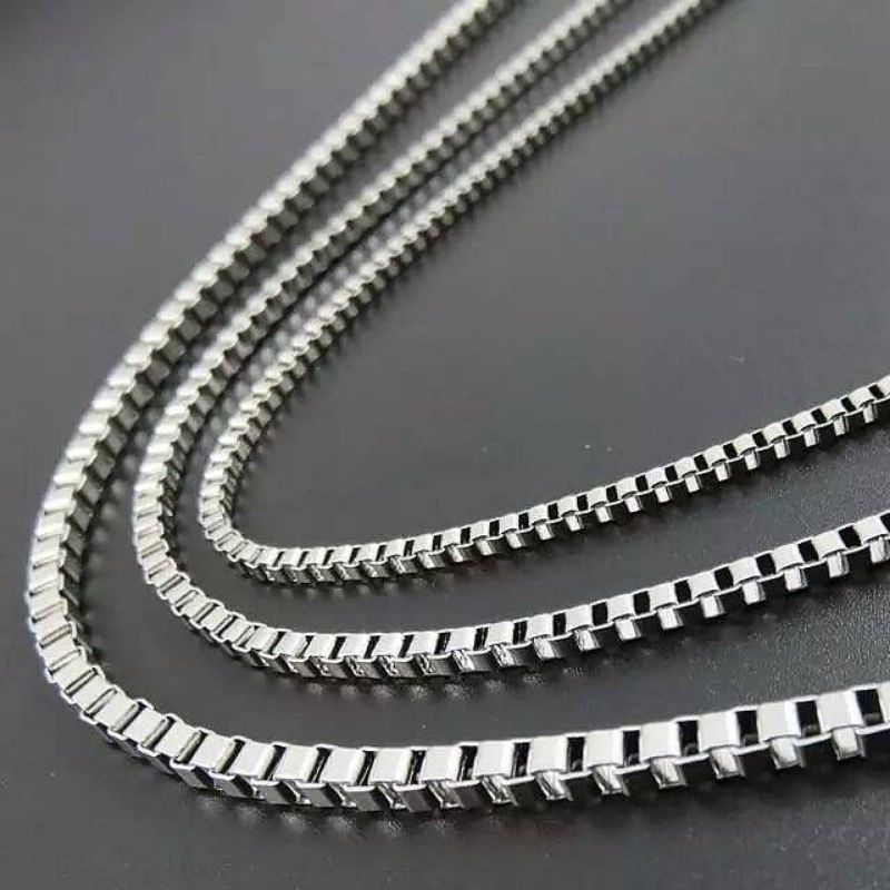 KALUNG RANTAI TITANIUM KOTAK MILANO PRIA WANITA ANTI KARAT DAN TIDAK LUNTUR STAINLEES BAJA TERBARU