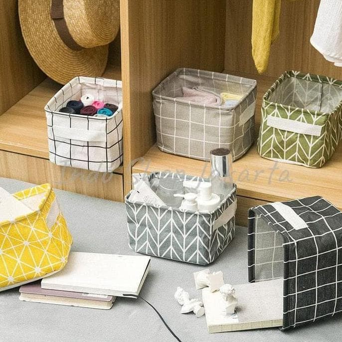 Tempat Penyimpanan Multifungsi Perlengkapan Rumah Storage Box Organizer Serbaguna - Kotak Penyimpan Mini Serbaguna Warna Lucu Bahan Kanvas-Desktop Mini Box Storage Bisa Dilipat