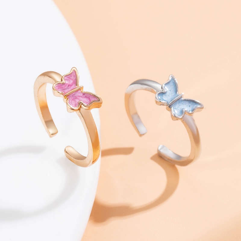 Cincin Model Terbuka Adjustable Desain Butterfly Enamel Untuk Wanita