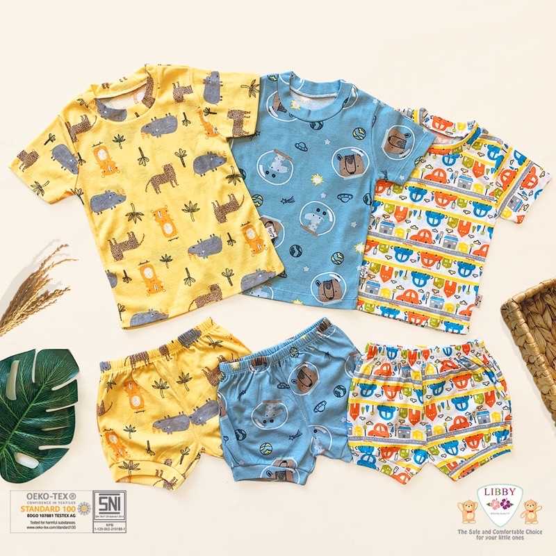 LIBBY Stelan Oblong Cotton Rib Pendek Boy &amp; Girl  - Celana Pendek Series Motif Gardens By The Joy (1stel)