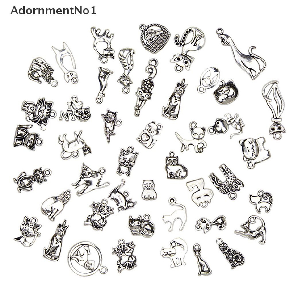 (AdornmentNo1) 42pcs / lot Liontin Bentuk Kucing Warna Silver Gaya Vintage Untuk DIY Perhiasan