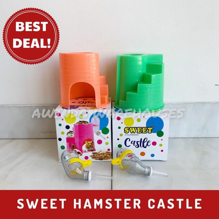 SWEET CASTLE - Mainan Rumah Hamster Kandang Aksesoris Tempat Tidur Makan Minum Hamster