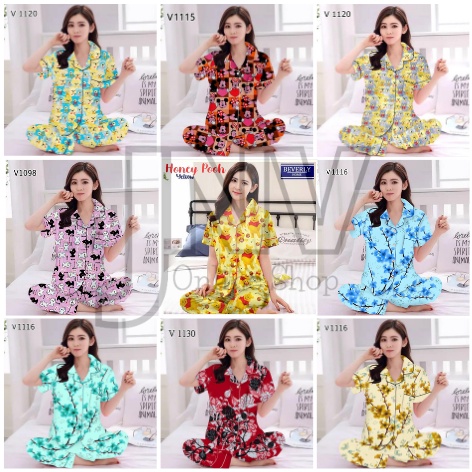 JNV Piyama CP Wanita Motif Karakter Kartun 04 - Baju Tidur Lengan Pendek - Bahan Katun-1