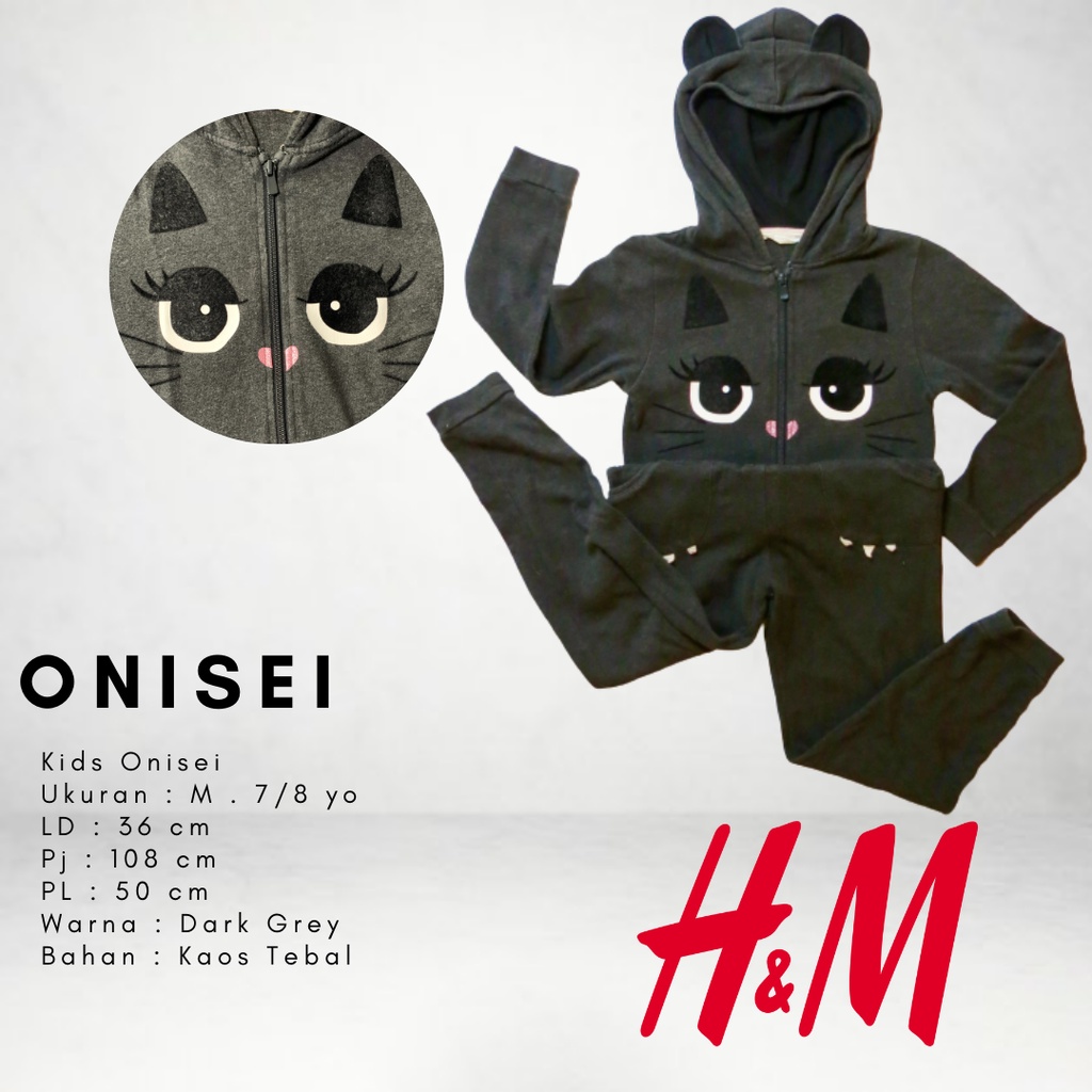 Kostum Anak Baju Onisie Kucing Anak Perempuan Warna Abu Tua H&M