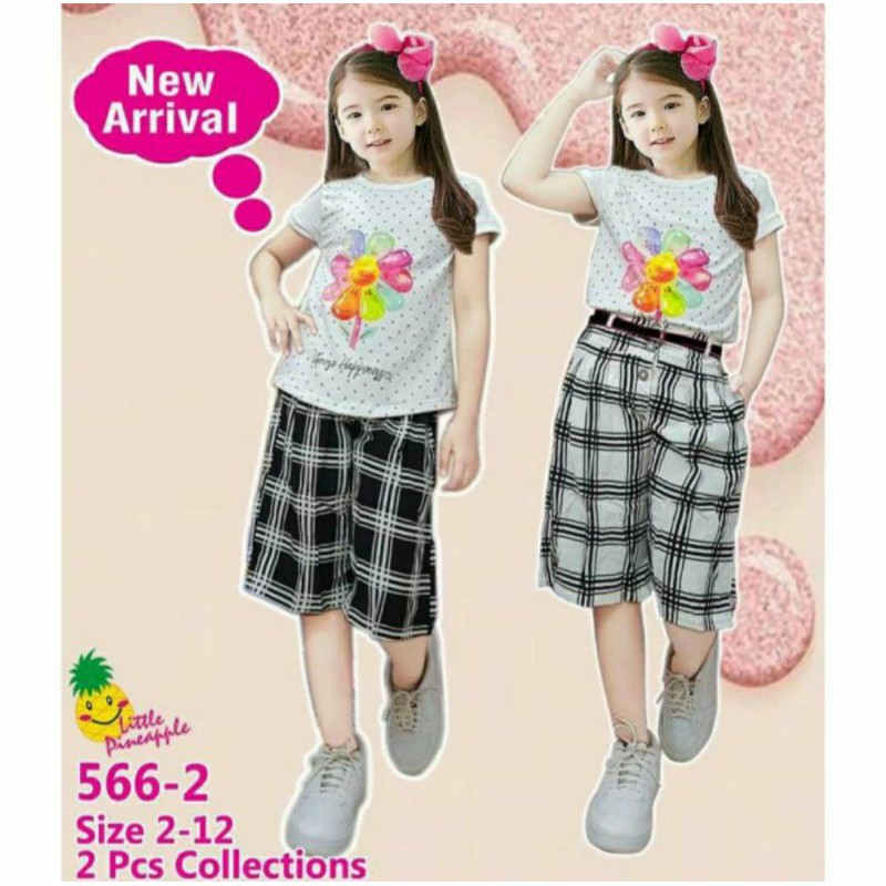 Baju Setelan Anak Perempuan Bunga Kotak 3-7 Tahun