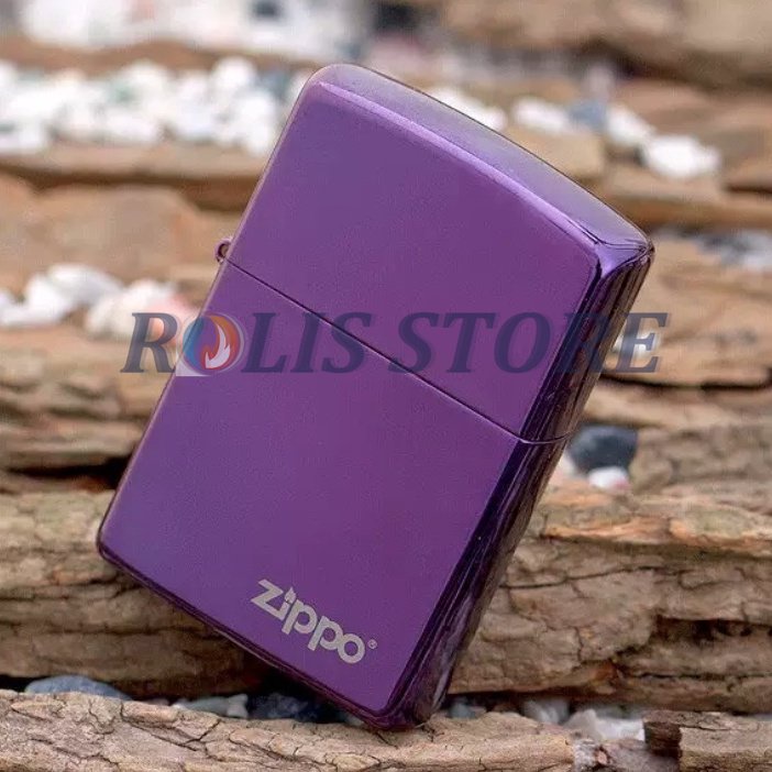 COD- Korek Zippo Ungu Glossy Purple Lights Premium Logo Lighter Grade Ori - Free Box