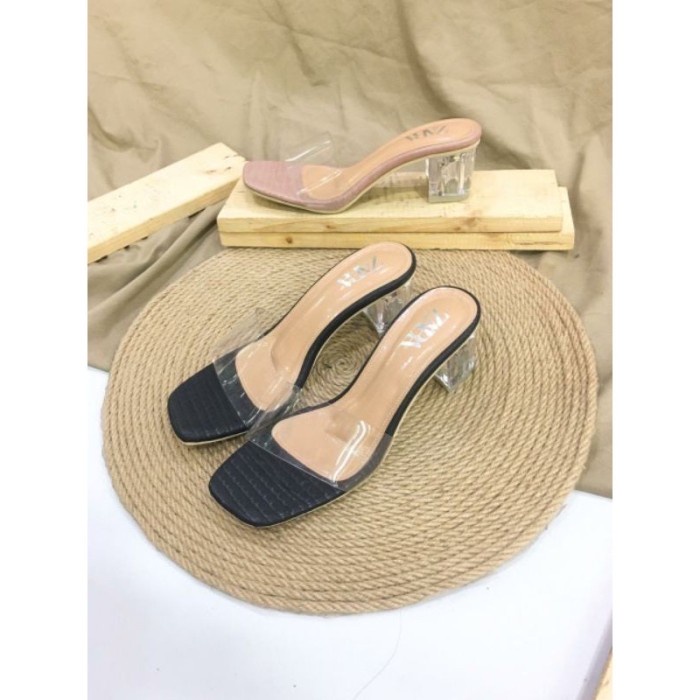 SANDAL ZARA WANITA | SENDAL HEELS HAK TAHU | TRANSPARAN | BENING - Hitam, 36