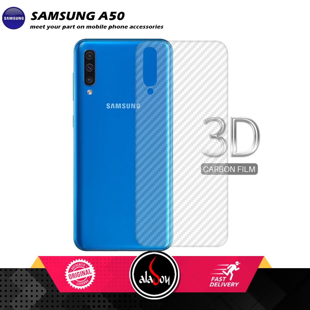 Case SAMSUNG A50 Armor Fushion Transparent Casing + Tempered Glass Full Layar dan Skin Carbon