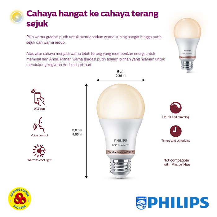 Philips Lampu LED 9W Putih Smart WiFi - Tunable 9 Watt White