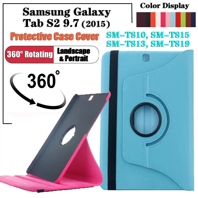 Untuk Samsung Galaxy Tab S2 9.7 (2015) SM-T810 SM-T815 SM-T813N SM-T819N SM-T819 SM-T813 SM-T815Y SM-T819Y Pelindung Tablet Fashion360° Rotating Stand Flip Cover Leather Case/Penutup Flip Dudukan Putar