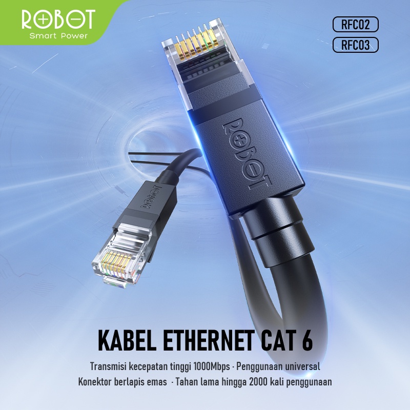 Kabel Lan Robot RFC UTP Cat 6 Compatible with all RJ45 - Hitam