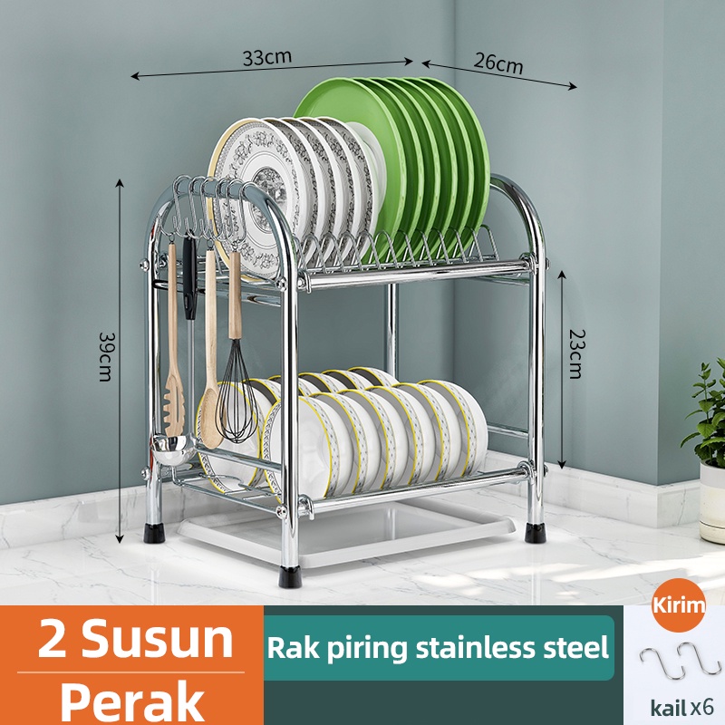 Rak dapur stainless steel rakbumbu  tiriskan sayuran kering datar dengan aksesoris