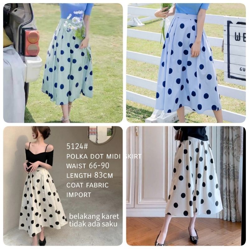 MDLV ~ 5124 POLKA MIDI SKIRT ROK POLKADOT ROK PANJANG CEWEK LONG SKIRT ROK COTTON FASHION IMPORT