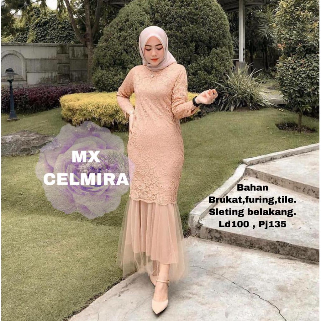 indobest mx CELMIRA BRUKAT MAXY TILE / GAUN PESTA WANITA LENGAN PANJANG FORMAL