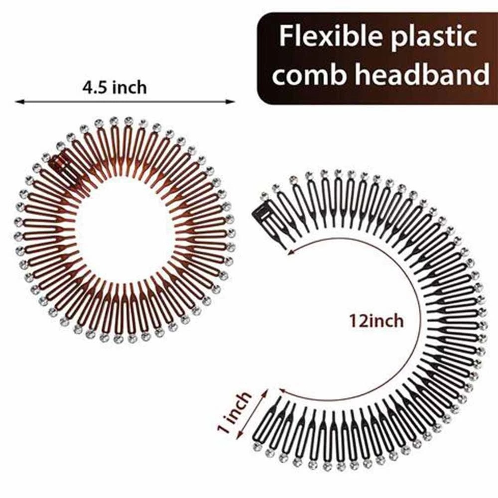 Flexible Sisir Rambut Elastis Fleksibel Bahan Plastik Dapat Dilipat Aksen Berlian Imitasi Untuk Wanita