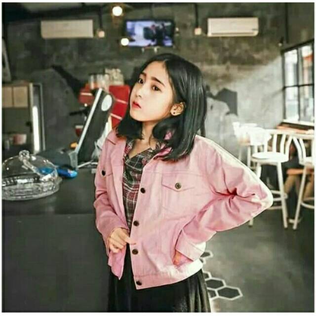 JAKET JEANS CROP SOFT PINK