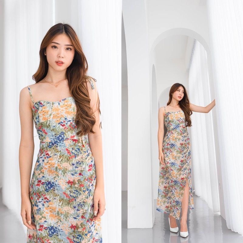 DRESS WANITA KOREA STYLE MAXI BODYCON TALI SPAGHETTI JIWON DRESS KOREAN STYLE PREMIUM IMPORT BANGKOK