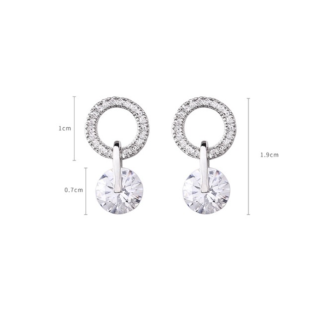 LRC Anting Tusuk Fashion Silver S925 Silver Needle Geometric Round Full Zircon Earrings F49385