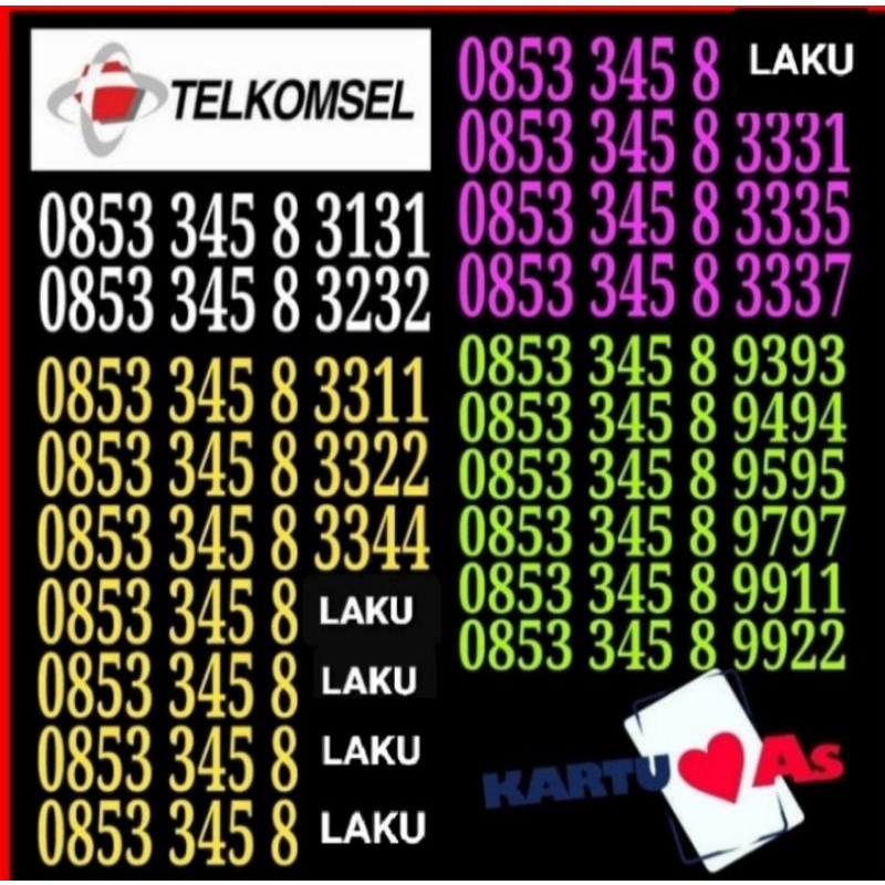 Kartu as cantik kartu perdana telkomsel aabb aaab 345 345678 678