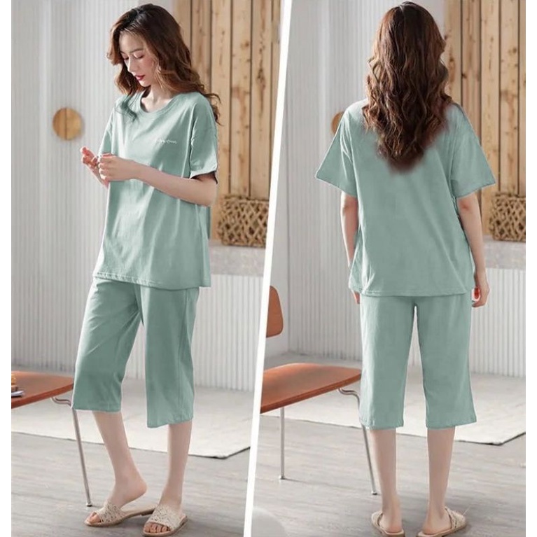 RULIF BAJU TIDUR WANITA Lengan pendek katun / Piyama celana 7/8 wanita import kaos knit