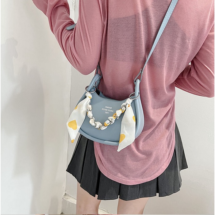 BJ81921 - BLACK/BLUE/WHITE/YELLOW - TAS SLEMPANG KECIL FREE TWILLY SYAL TALI RANTAI WANITA FASHION IMPORT MODIS ELEGAN TERMURAH TERLARIS TERBARU BAGSTORE JAKARTA TAS BATAM GT1921 BQ3482 JT6969