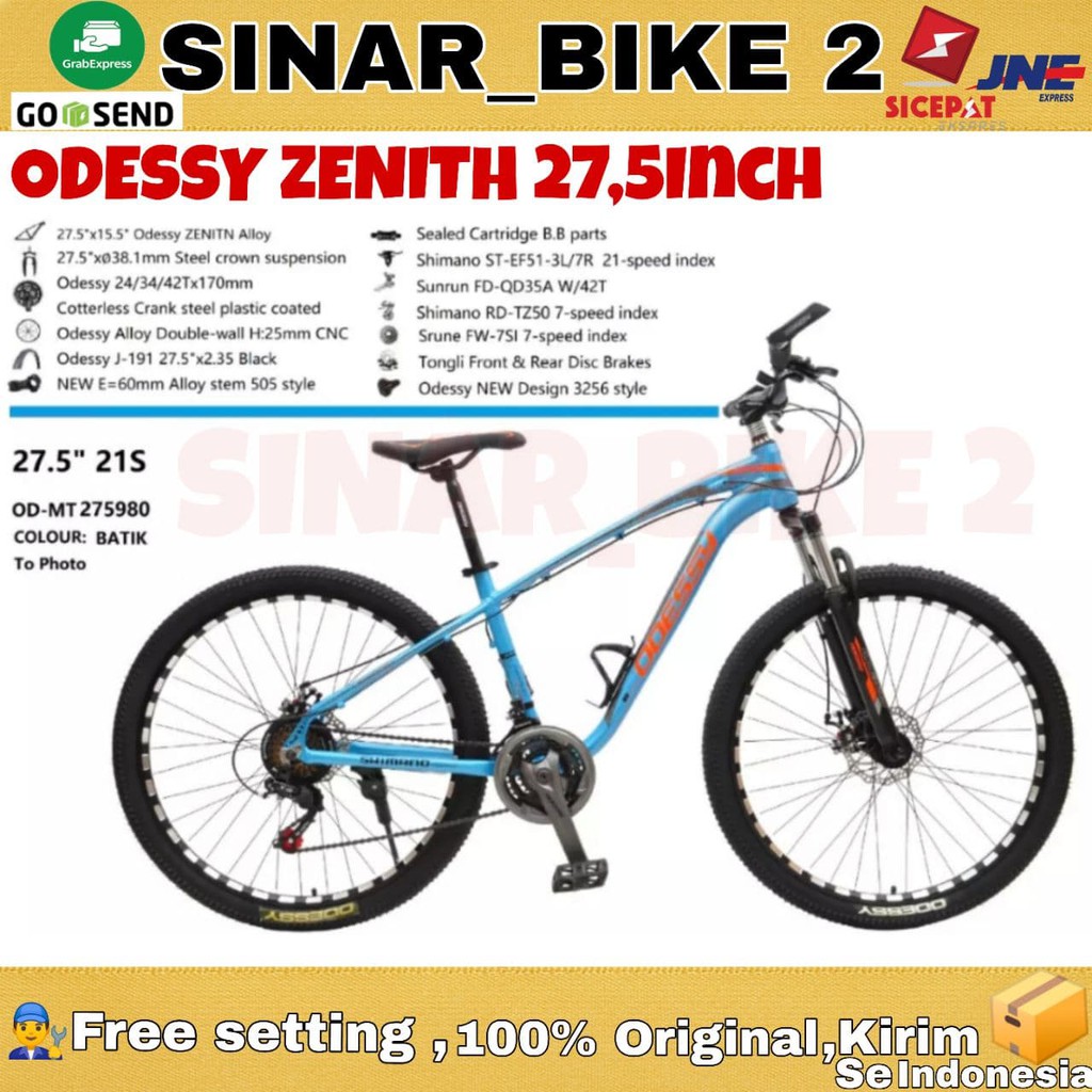 Sepeda Gunung MTB ODESSY ZENITH Alloy Frame Uk 27,5-21 Speed