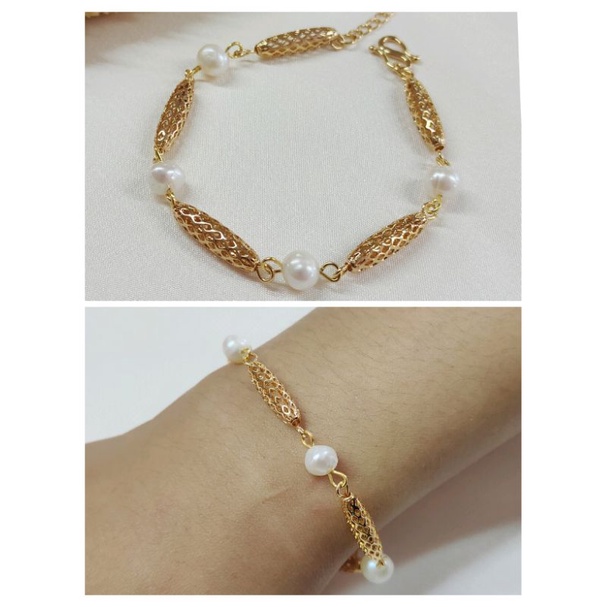 Gelang lapis emas mutiara air tawar asli lombok Gelang mutiara asli Gelang lapis emas Aksesoris muti