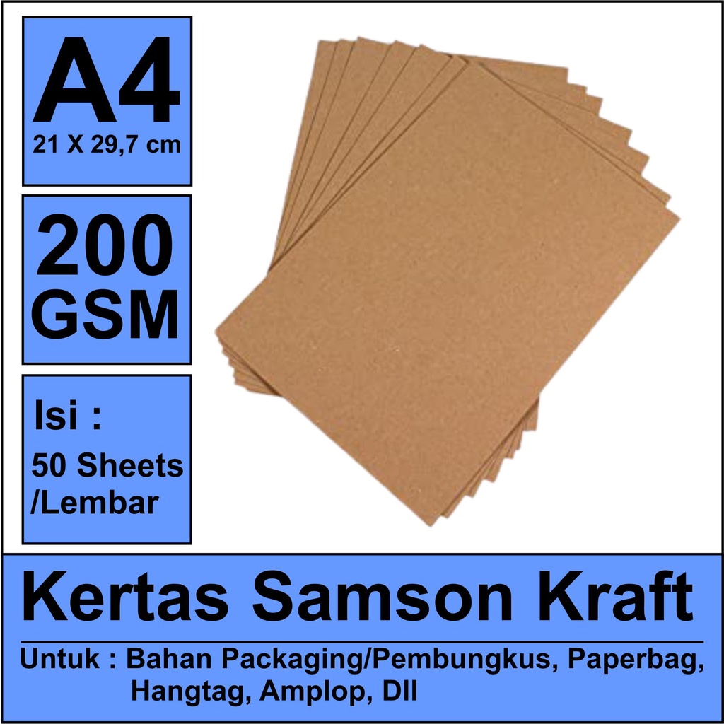 Jual Kertas Samson Kraft 200 Gsm A4 Warna Coklat Isi 50 Lembar | Shopee ...