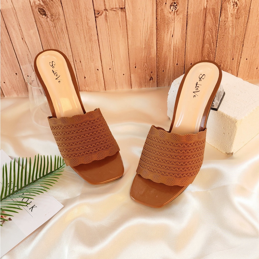 Arlaine - Victoria Sandal Heels Wanita / Heels Rajut / Heels 5cm / Heels Kaca / Heels Selop / High Heels Wanita