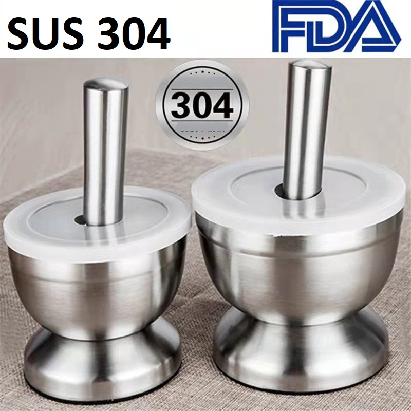 Cobek Stainless Steel SUS304 Ulekan Tumbukan Penumbuk Bumbu Dapur Obat