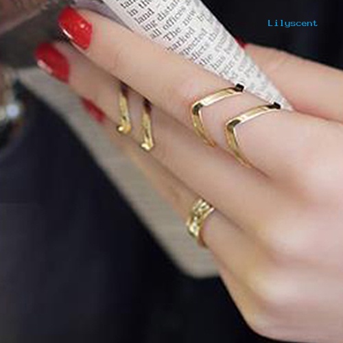 Ls 3Pcs / Set Cincin Knuckle Midi Model Terbuka Desain Anak Panah Hollow Untuk Wanita