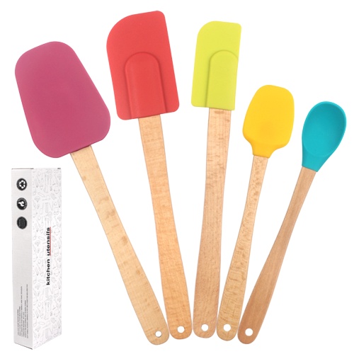 Spatula Set 5 in 1 FREE BOX Silicone Spatula Kayu Silicone 5 in 1 dengan Box Spatula Sutil Sodet Memasak Satu Set TERMURAH TERLARIS