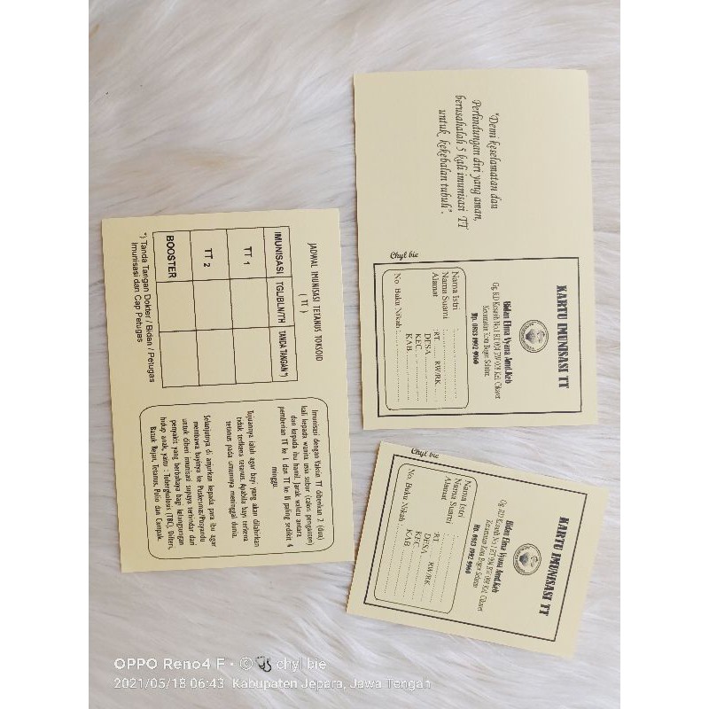 Kartu imunisasi TT - Kartu imunisasi Caten - Kartu imunisasi