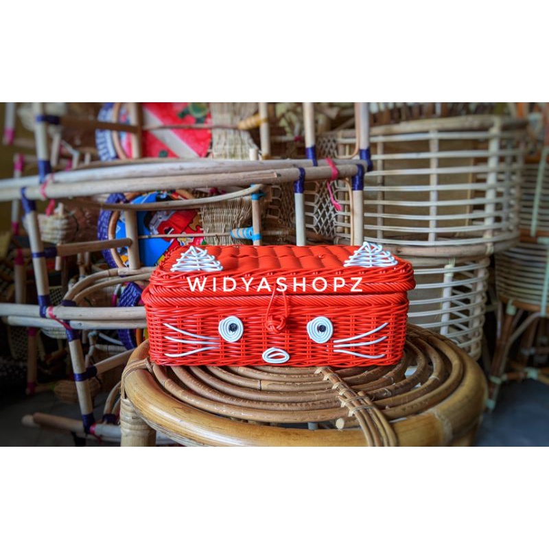 tempat tisu rotan sintetis lucu, wadah tisu kerajinan tangan hiasan rotan