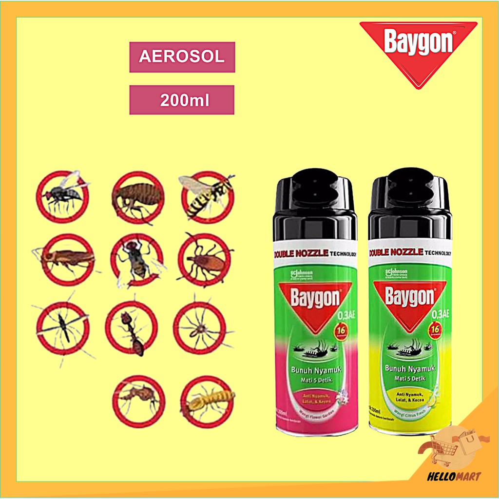 ORIGINAL Baygon Aerosol Spray 200ml / Baygon Anti Nyamuk / HELLOMARTID