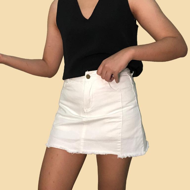 white denim skirt