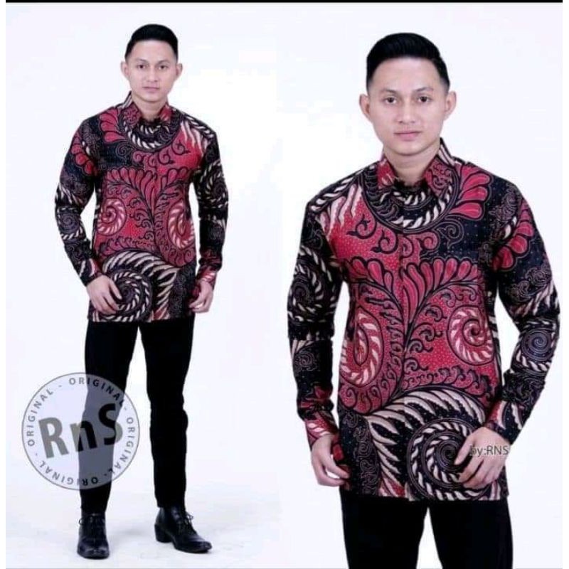 MEIFA BATIK Kemeja Lengan panjang motif merah natal