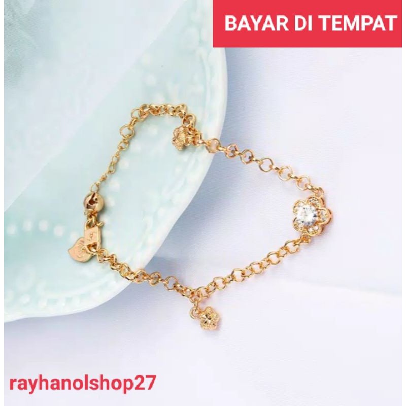 Gelang tangan wanita Titanium permata satu lapis emas gold