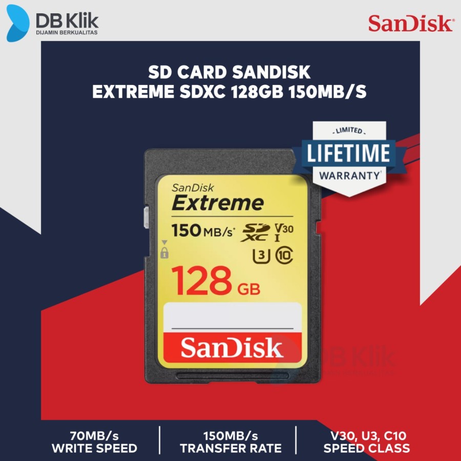 SD Card SanDisk Extreme SDXC 128GB 150MB/s - SDSDXV5-128G-GNCIN