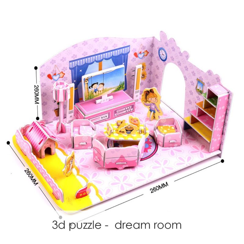 3D Puzzle Dream House Besar Puzzle Interior Rumah Puzzle 3D Miniatur Ruangan DIY Jigsaw Besar