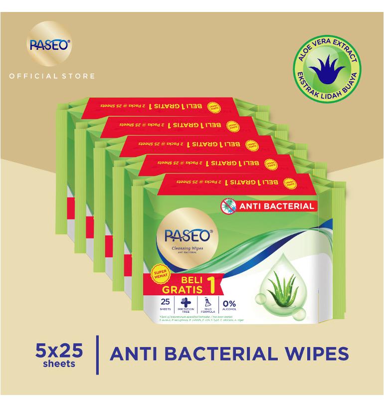 Paseo Tissue Basah Anti Bacterial 25 Sheets (Buy 1 Get 1 FREE) x5