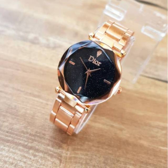 Jam Tangan Wanita Kaca Belimbing Jam Tangan Dior Rantai Gratis Baterai Cadangan