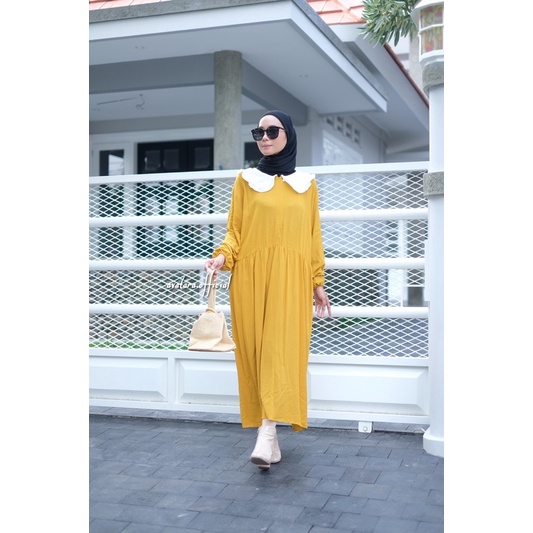 Midi rayon crincle polos kerah putih/midi jumbo rayon crincle / rayon crincle premium jumbo /dress muslim polos jumbo