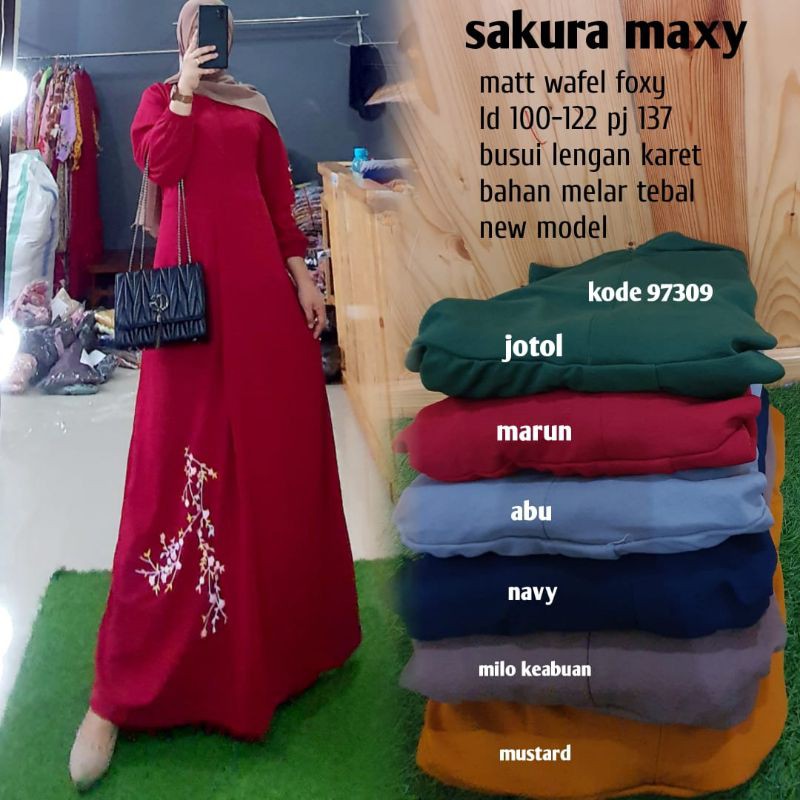 gamis wafle bunga, gamis sakura maxy
