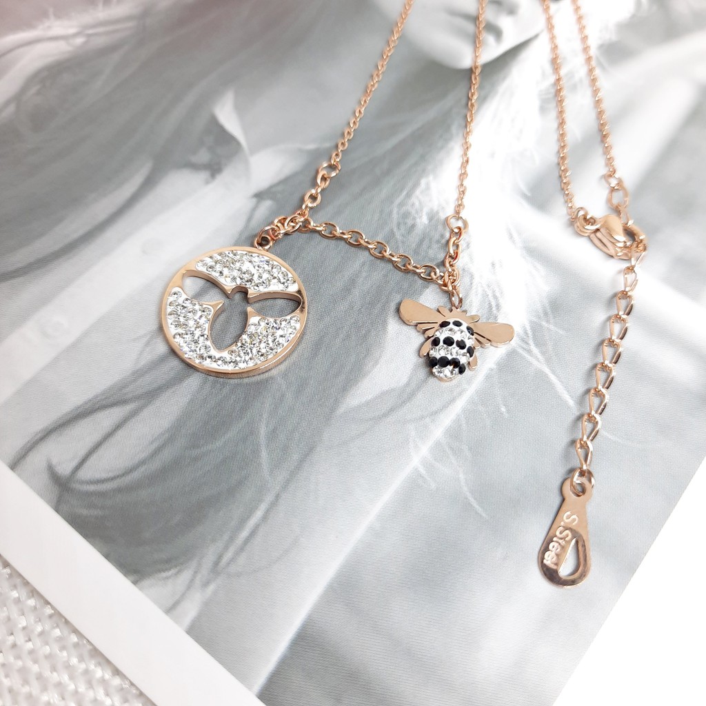 Kalung Titanium Lebah Import Bee Korea Kdrama Kpop Rose Gold  - BN334