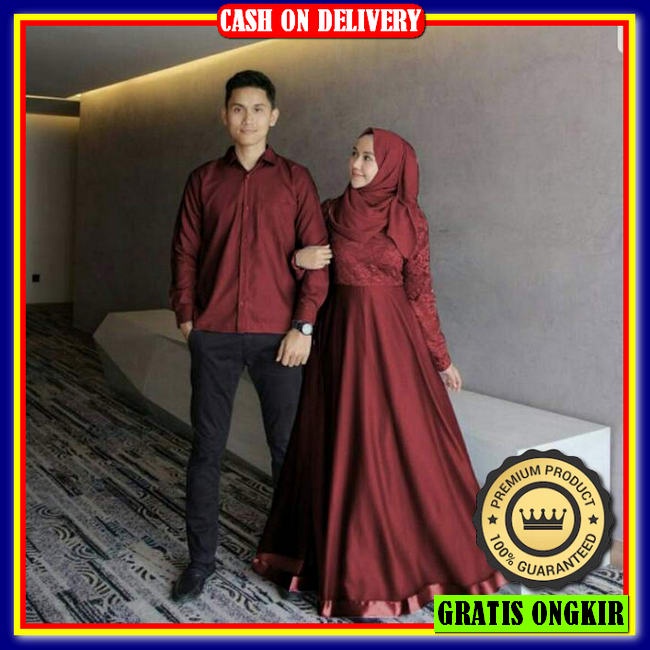 Baju Couple Pasangan Kekinian Busana Muslim Kapel Suami Istri Pria Wanita Dres Gamis Couple Pasangan