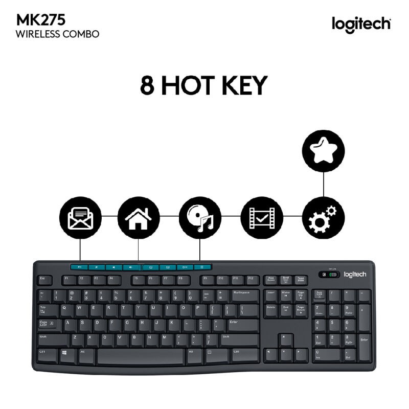 Keyboard Mouse Wireless LOGITECH MK275 Full-Size Wireless Combo - Black - ORIGINAL RESMI